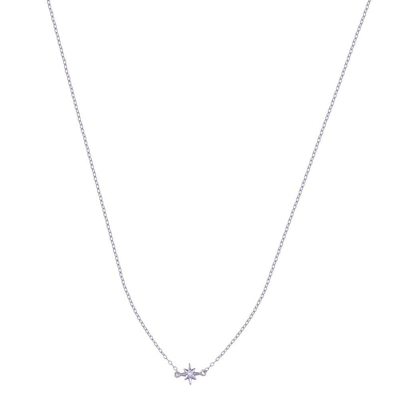 Rhodium Plated 925 Sterling Silver Northstar Clear CZ Necklace - STP01823 | Silver Palace Inc.