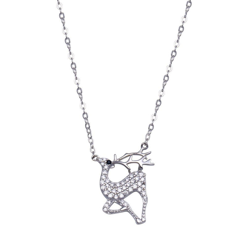 Rhodium Plated 925 Sterling Silver CZ Deer  Necklace - STP01824 | Silver Palace Inc.