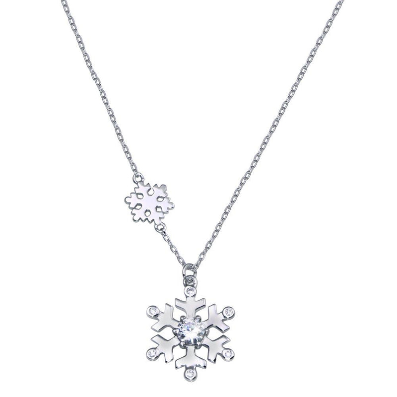 Rhodium Plated 925 Sterling Silver Snow Flakes CZ Necklace - STP01825 | Silver Palace Inc.