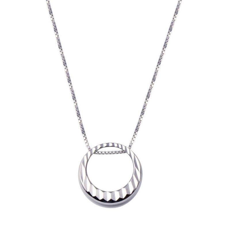 Rhodium Plated 925 Sterling Silver Round Diamond Cut Pendant Adjustable Necklace - STP01829 | Silver Palace Inc.