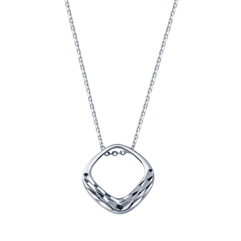 Rhodium Plated 925 Sterling Silver Square Diamond Cut Pendant Adjustable Necklace - STP01830 | Silver Palace Inc.