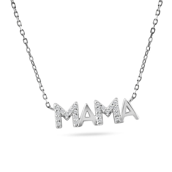 Rhodium Plated 925 Sterling Silver MAMA CZ Necklace - STP01842 | Silver Palace Inc.