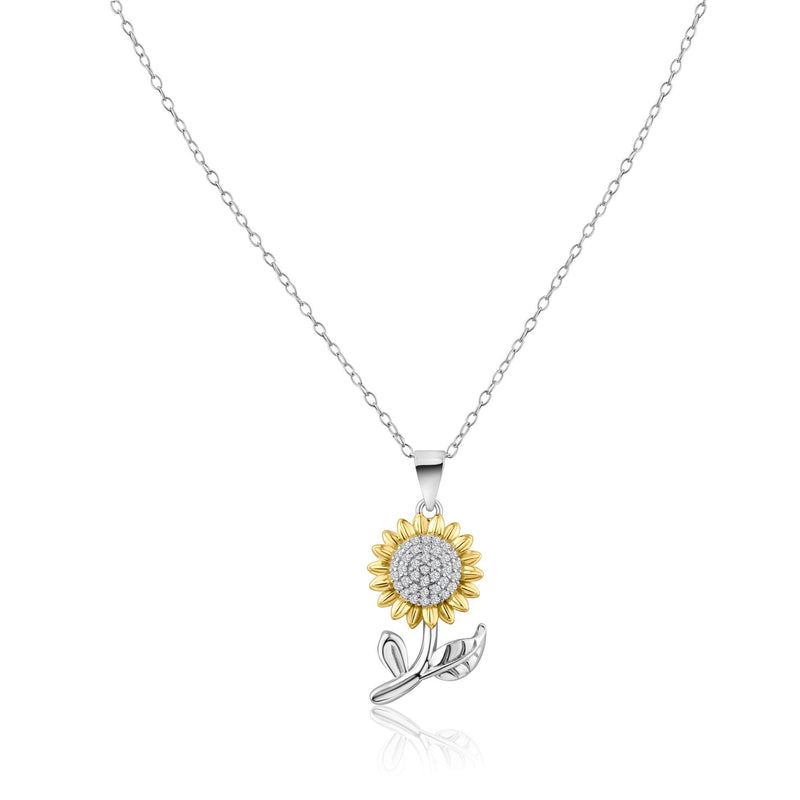Rhodium Plated 925 Sterling Silver 2 Tone Sunflower CZ Pendant - STP01843 | Silver Palace Inc.