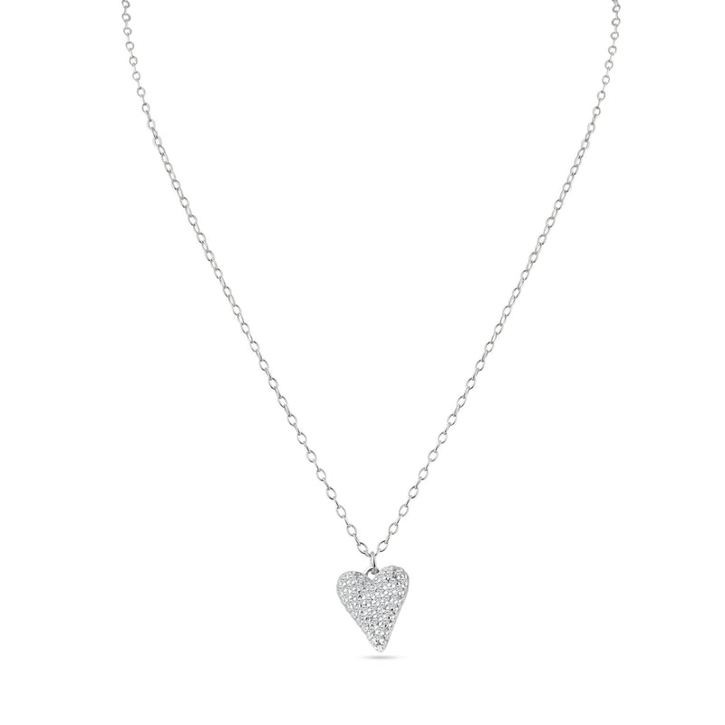 Rhodium Plated 925 Sterling Silver Heart Clear CZ Necklace - STP01844