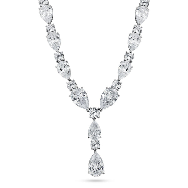 Rhodium Plated 925 Sterling Silver Teardrop Clear CZ Tennis Necklace - STP01850 | Silver Palace Inc.