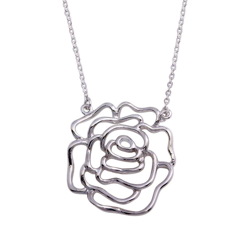 Silver 925 Rhodium Plated Outline Flower Necklace - STP02000 | Silver Palace Inc.