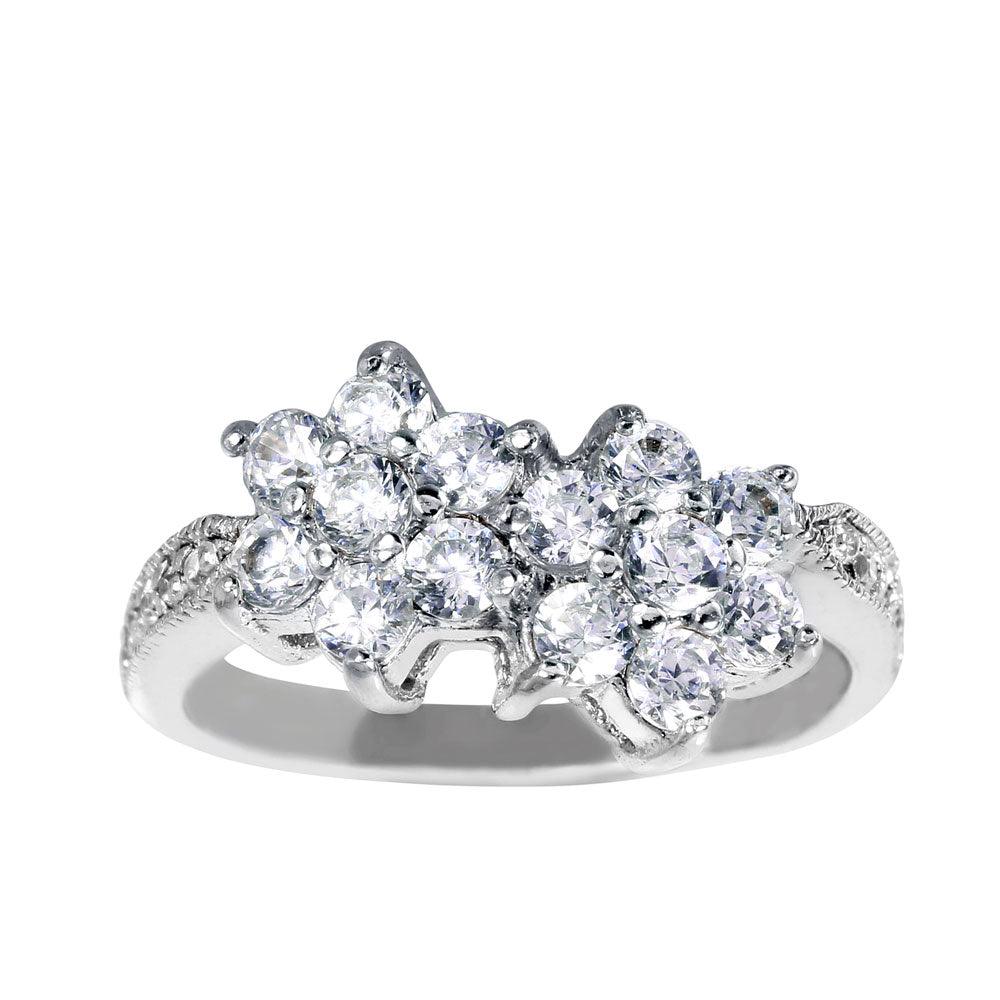 Anillo de plata 925 con doble circonita chapada en rodio - STR00012