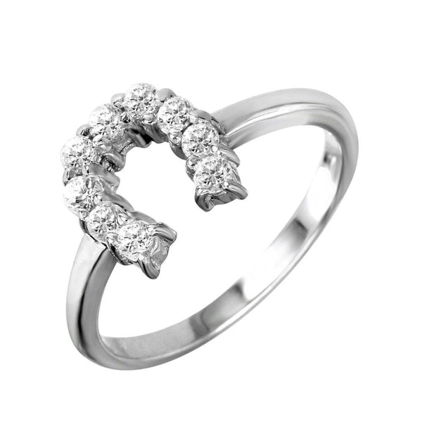 Silver 925 Rhodium Plated Lucky Horseshoe CZ Ring - STR00022 | Silver Palace Inc.