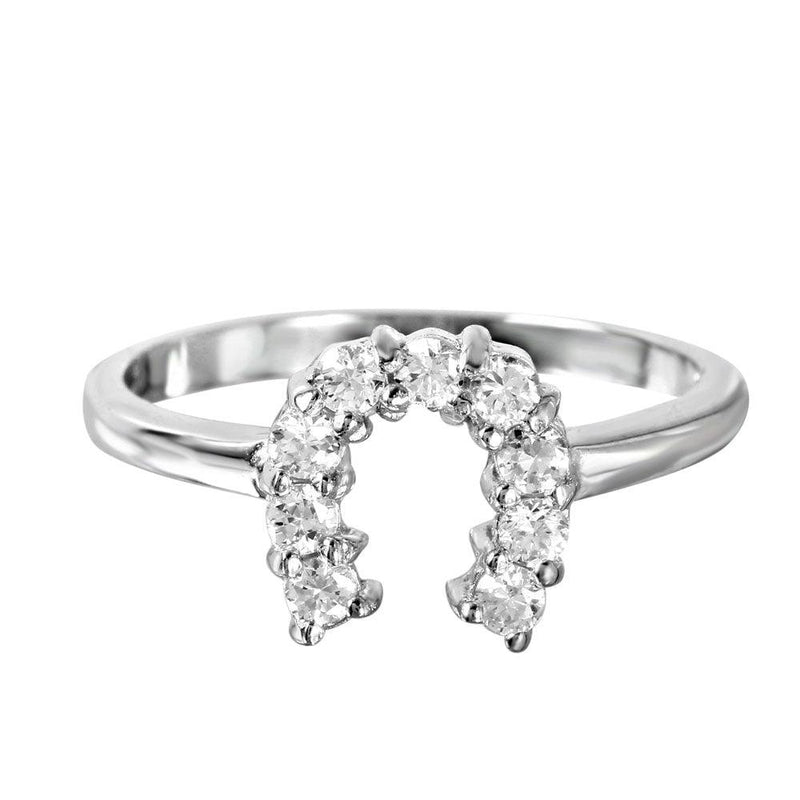 Silver 925 Rhodium Plated Lucky Horseshoe CZ Ring - STR00022
