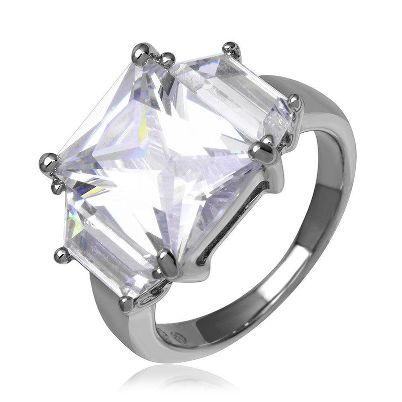 Silver 925 Rhodium Plated Clear Princess Cut CZ Ring - STR00047CLR | Silver Palace Inc.