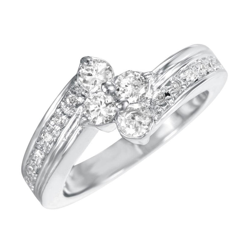 Silver 925 Rhodium Plated CZ Flower Ring - STR00062 | Silver Palace Inc.