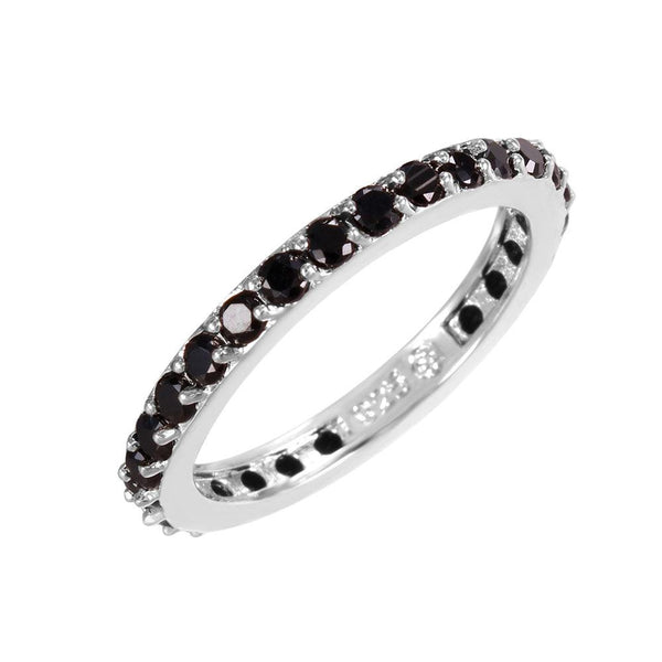 Silver 925 Rhodium Plated Black CZ Stackable Eternity Ring - STR00119BLK | Silver Palace Inc.