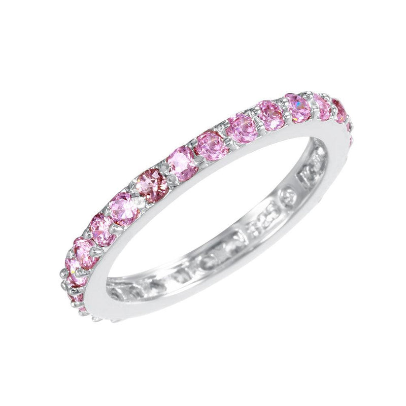 Silver 925 Rhodium Plated Pink CZ Stackable Eternity Ring - STR00119PNK | Silver Palace Inc.
