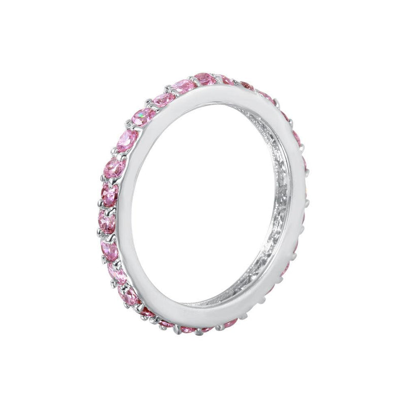 Silver 925 Rhodium Plated Pink CZ Stackable Eternity Ring - STR00119PNK