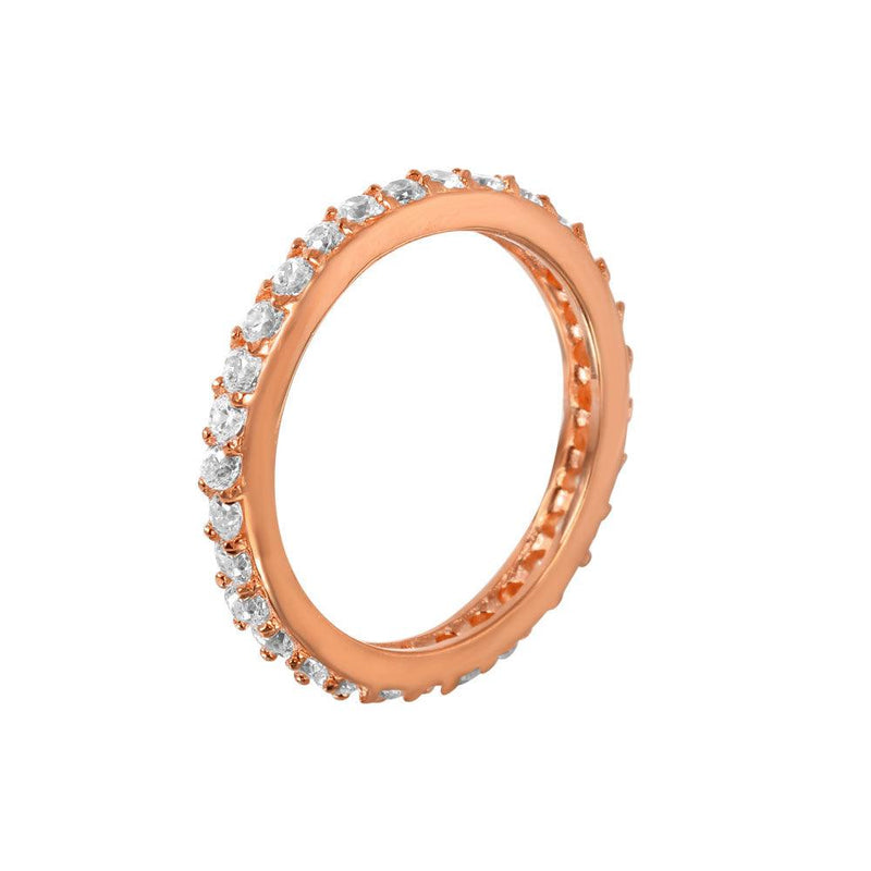 Silver 925 Rose Gold Plated Clear CZ Stackable Eternity Ring - STR00119RGP
