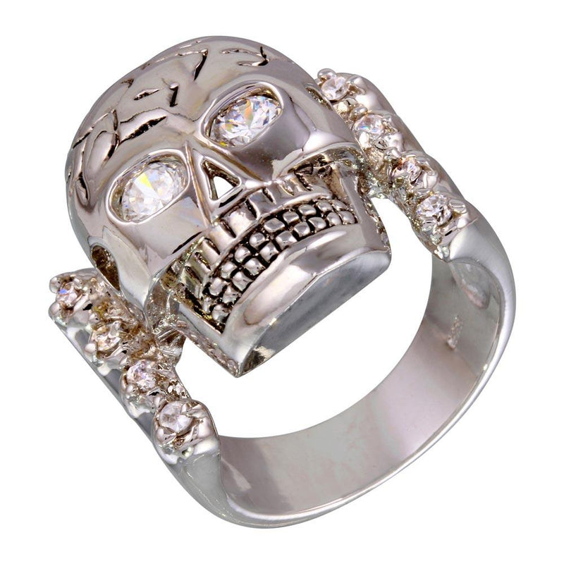 Closeout-Silver 925 Rhodium Plated CZ Eye Cracked Skull Ring - STR00135 | Silver Palace Inc.