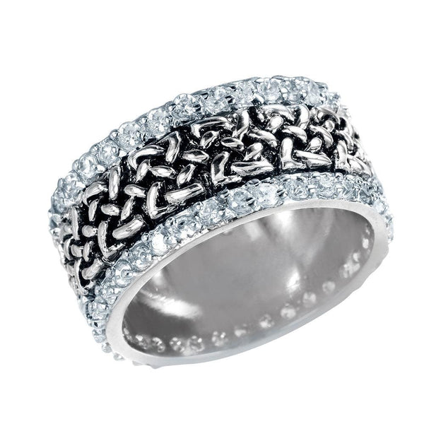 Closeout-Silver 925 Rhodium Plated CZ Border Chain Ring - STR00148 | Silver Palace Inc.