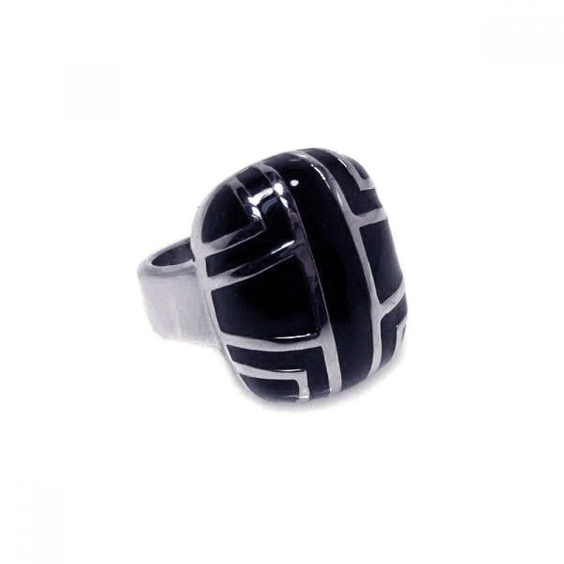 Closeout-Silver 925 Rhodium Plated Black Enamel Patterned Ring - STR00170 | Silver Palace Inc.