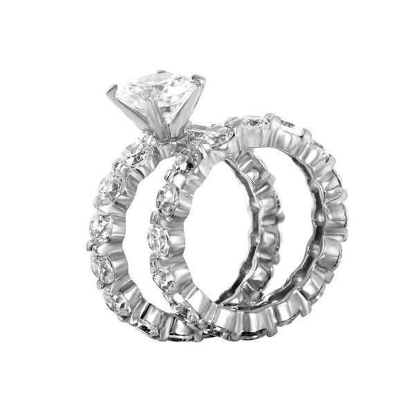 Silver 925 Rhodium Plated CZ Stackable Engagement Ring Set - STR00198 | Silver Palace Inc.