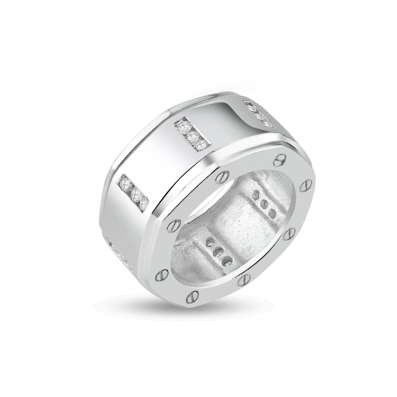 Rhodium Plated 925 Sterling Silver Wide CZ Band - STR00209