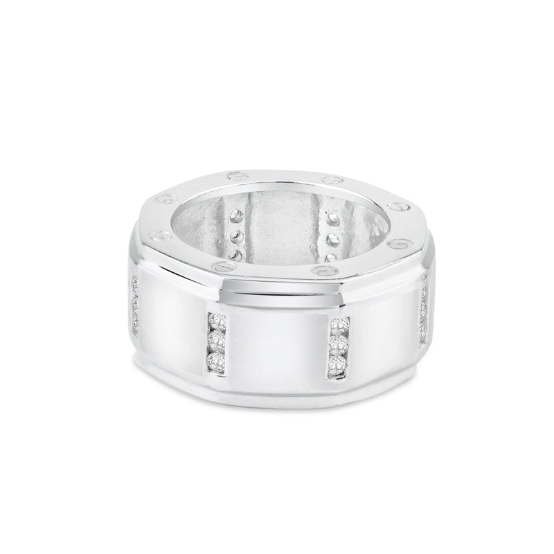 Silver 925 Rhodium Plated Wide CZ Band - STR00209 | Silver Palace Inc.