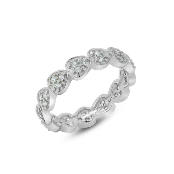 Silver 925 Rhodium Plated CZ Stackable Eternity Heart Ring - STR00254 | Silver Palace Inc.