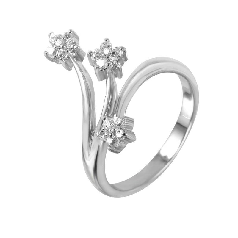 Closeout-Silver 925 Rhodium Plated 3 CZ Flower Ring - STR00259 | Silver Palace Inc.