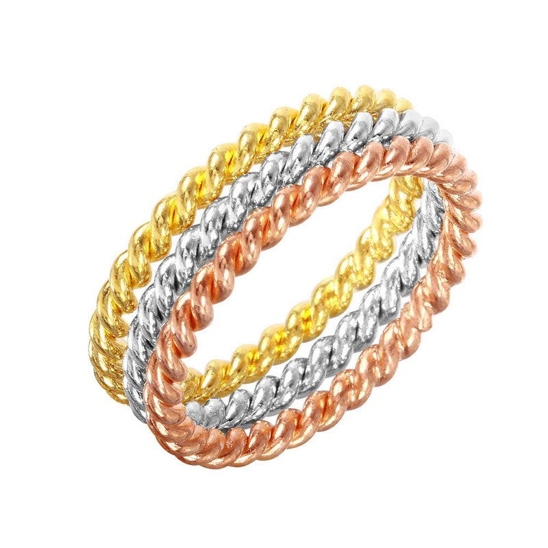 Silver 925 Rhodium, Gold, and Rose Gold Plated Stackable Rope Ring - STR00293 | Silver Palace Inc.