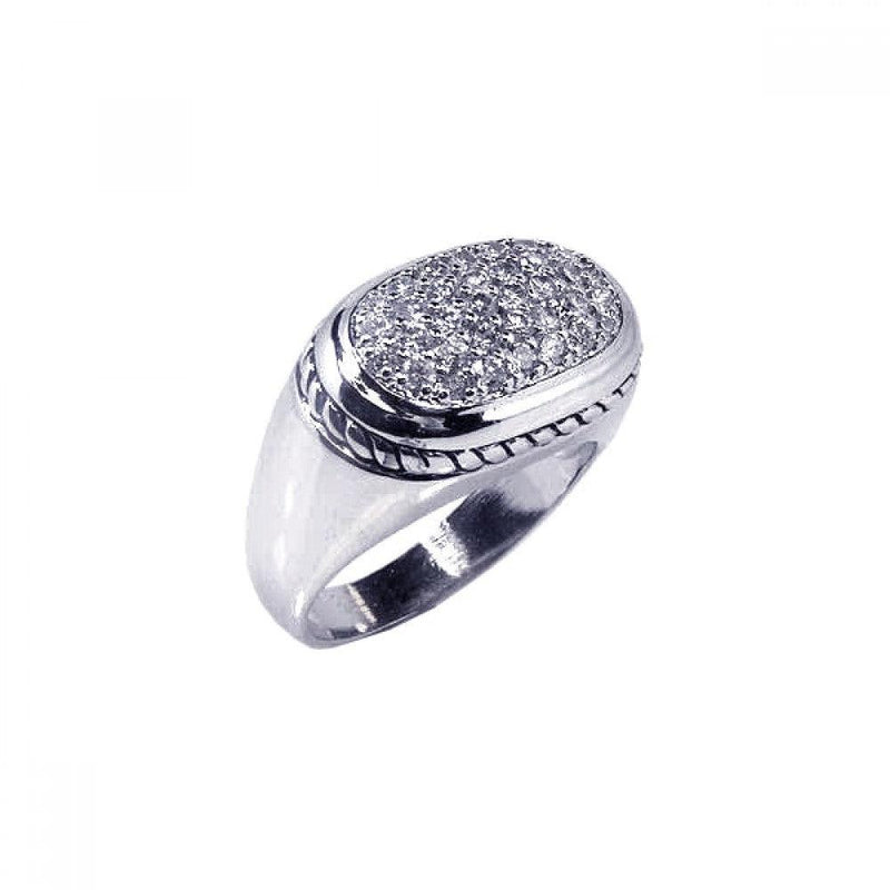 Silver 925 Rhodium Plated Micro Pave Clear CZ Oval Ring - STR00294 | Silver Palace Inc.