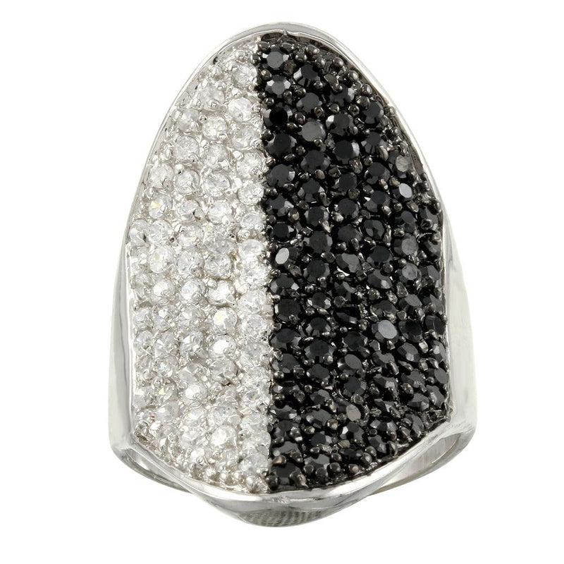 Closeout-Silver 925 Rhodium Plated Black and Clear CZ Encrusted Ring - STR00336 | Silver Palace Inc.