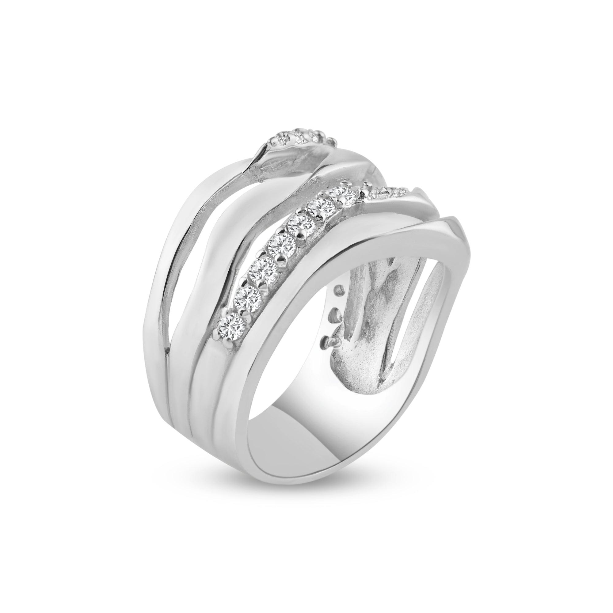 Silver 925 Rhodium Plated Alternating CZ Ring - STR00349 | Silver Palace Inc.