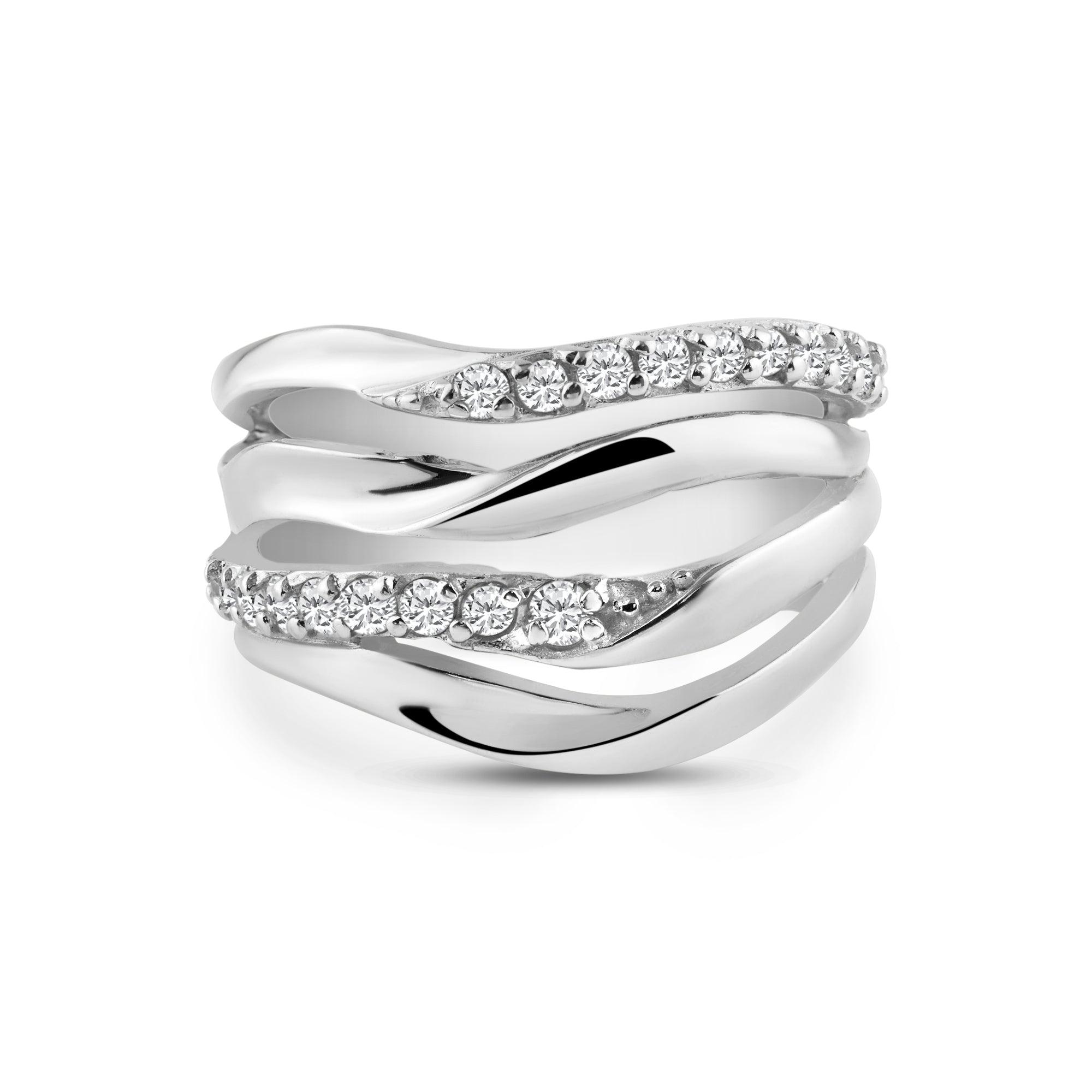 Silver 925 Rhodium Plated Alternating CZ Ring - STR00349