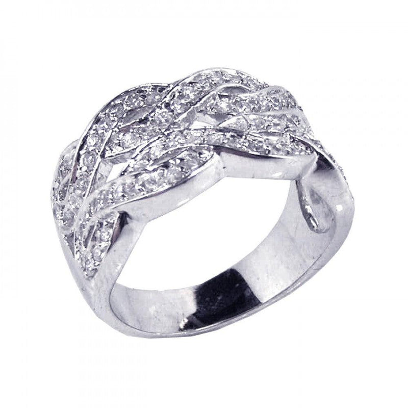 Closeout-Silver 925 Rhodium Plated Clear CZ Intertwined Lines Ring - STR00387 | Silver Palace Inc.