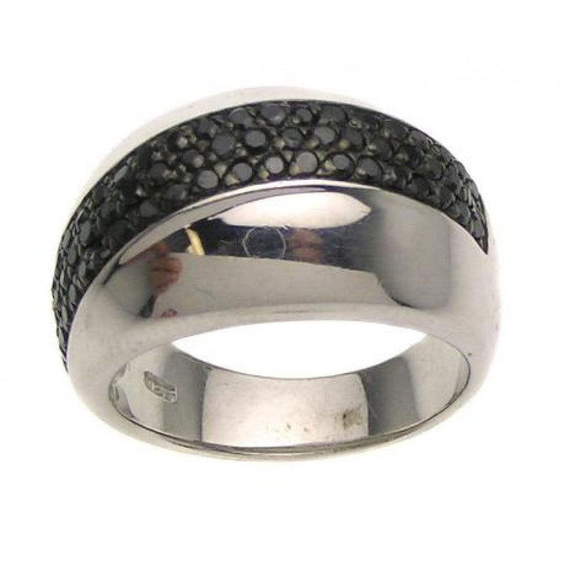 Closeout-Silver 925 Ring with 3 Rows of Black CZ Inlay - STR00497 | Silver Palace Inc.