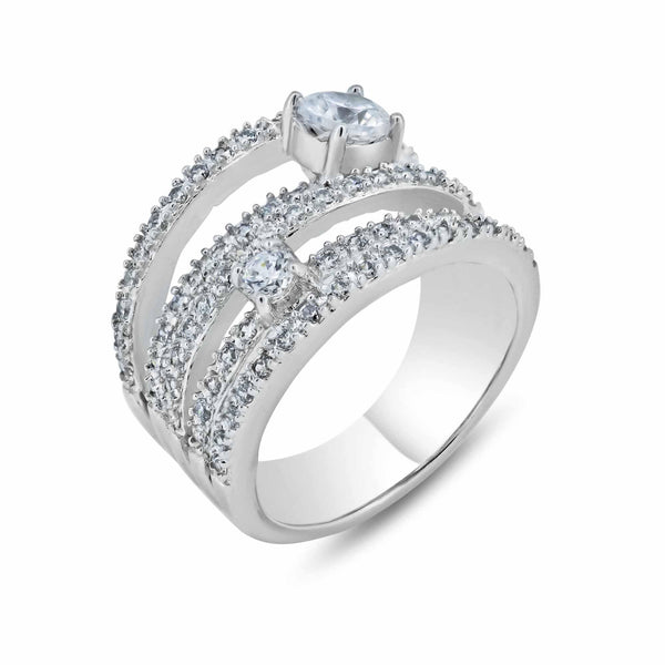 Closeout-Silver 925 Rhodium Plated 5 Row CZ Ring - STR00507 | Silver Palace Inc.