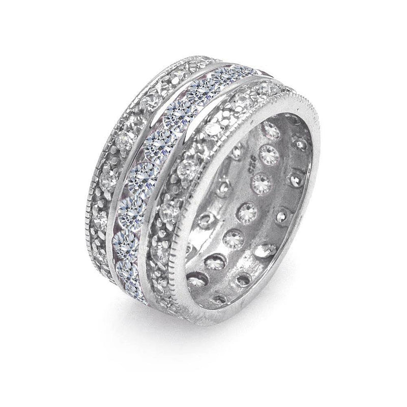 Silver 925 Rhodium Plated Clear CZ Channel Eternity Ring - STR00508 | Silver Palace Inc.