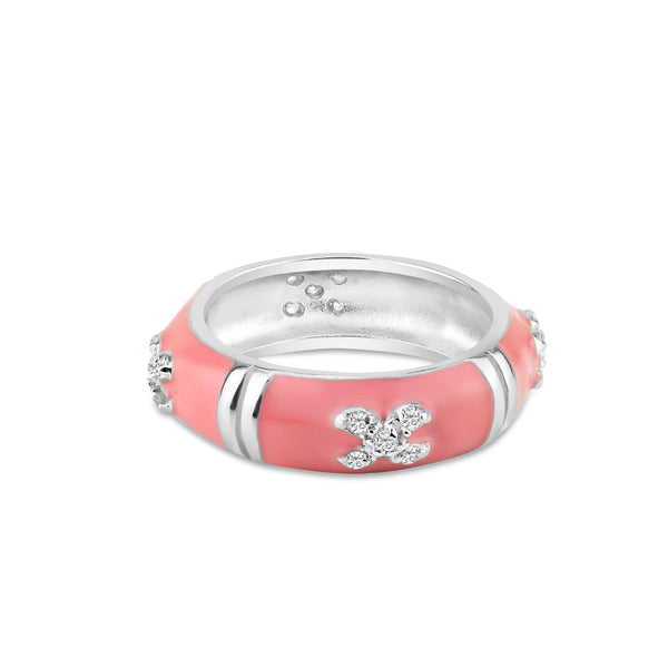 Closeout-Silver 925 Rhodium Plated Pink Enamel Pave Set CZ Ring - STR00519 | Silver Palace Inc.