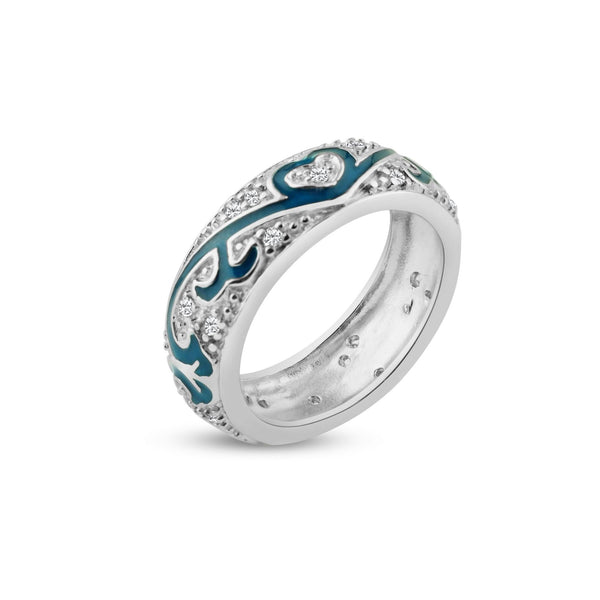 Silver 925 Rhodium Plated Blue Enamel Pave Set CZ Eternity Ring - STR00522 | Silver Palace Inc.