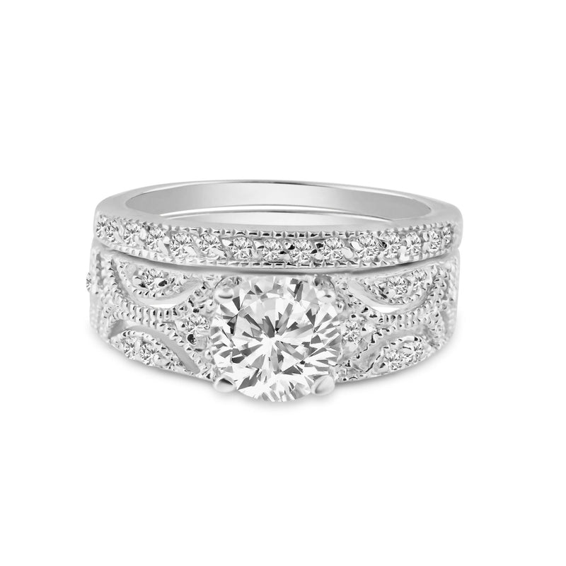 Silver 925 Rhodium Plated Pave Set CZ Ring Wedding Set - STR00536