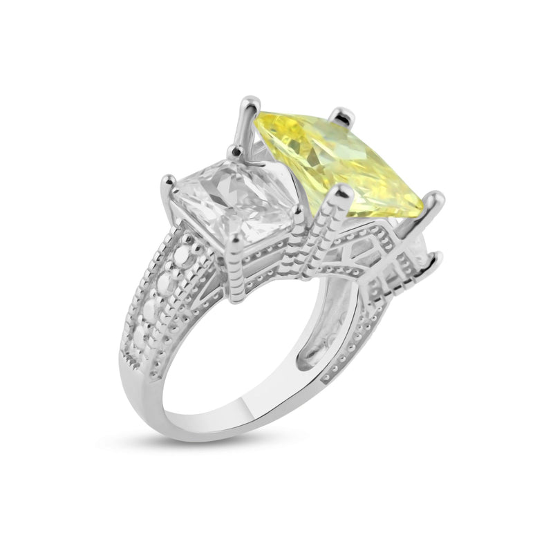 Silver 925 Rhodium Plated Yellow Center and Clear CZ Ring - STR00537