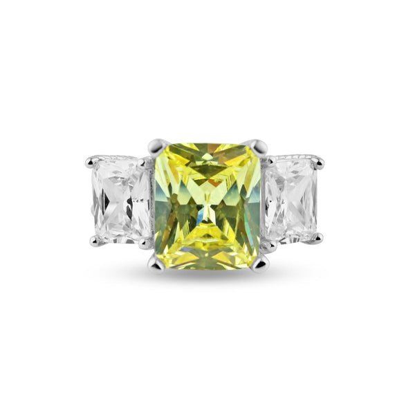 Silver 925 Rhodium Plated Yellow Center and Clear CZ Ring - STR00537 | Silver Palace Inc.