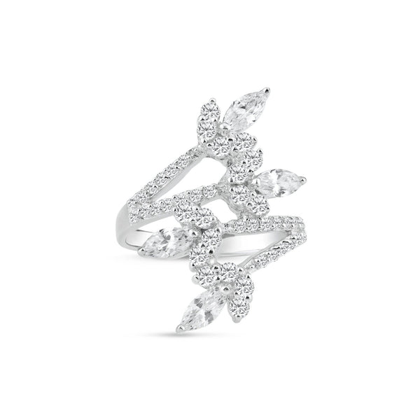 Silver 925 Rhodium Plated CZ Flower Wrap Ring - STR00546 | Silver Palace Inc.