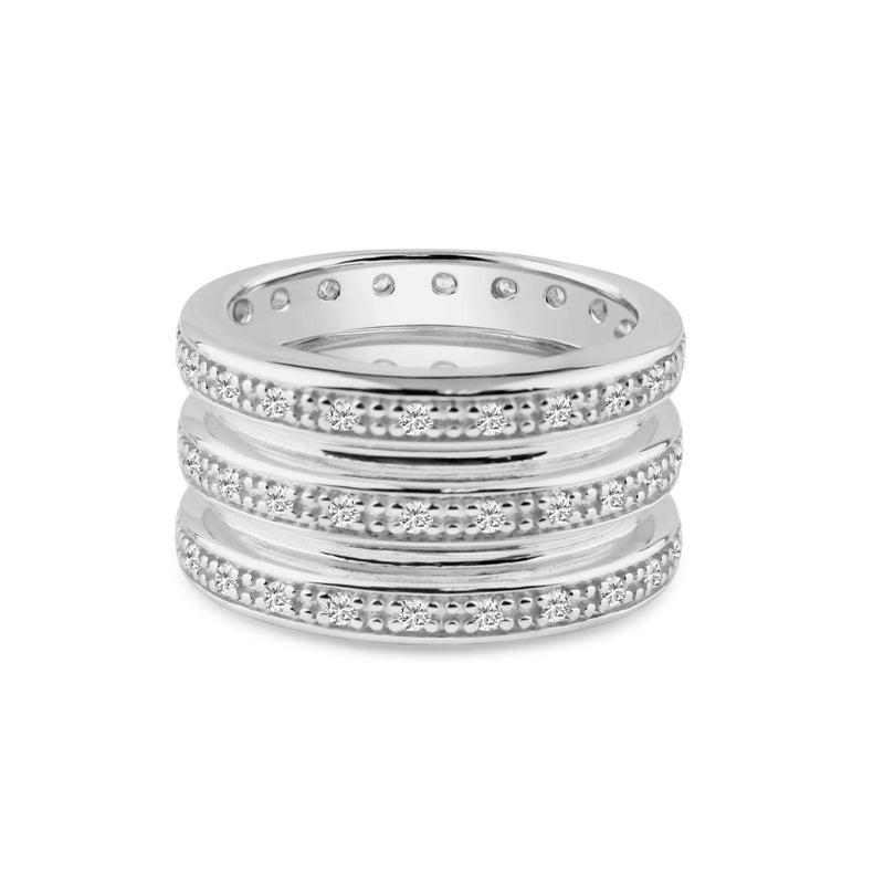 Silver 925 Rhodium Plated CZ Thick Channel Ring - STR00548