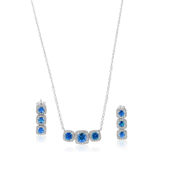 Rhodium Plated 925 Sterling Silver Trio CZ Blue Sets - STS00550-BLUE | Silver Palace Inc.