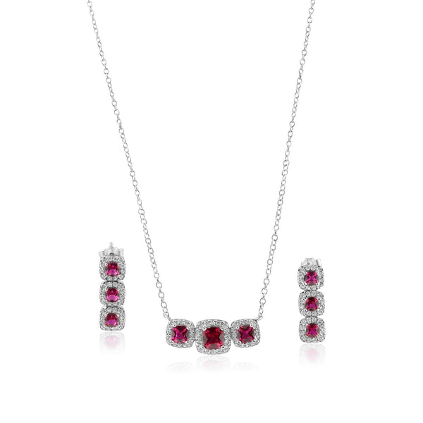 Rhodium Plated 925 Sterling Silver Trio CZ Red Sets - STS00550-RED | Silver Palace Inc.