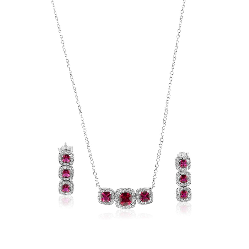 Rhodium Plated 925 Sterling Silver Trio CZ Red Sets - STS00550-RED | Silver Palace Inc.