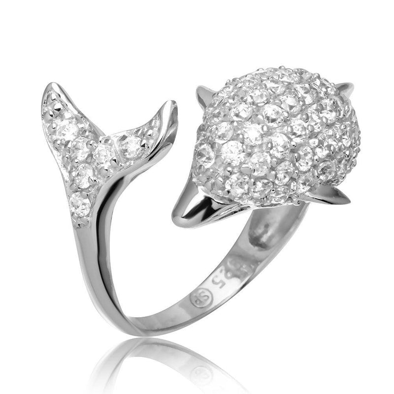 Silver 925 Rhodium Plated Dolphin Encrusted CZ Ring - STR00565 | Silver Palace Inc.