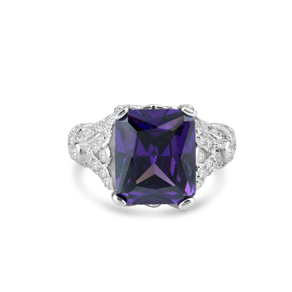 Silver 925 Rhodium Plated Blue Square CZ Antique Ring - STR00567 | Silver Palace Inc.
