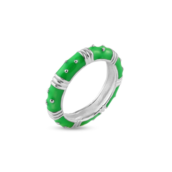 Silver 925 Rhodium Plated Green Enamel Ring - STR00613 | Silver Palace Inc.