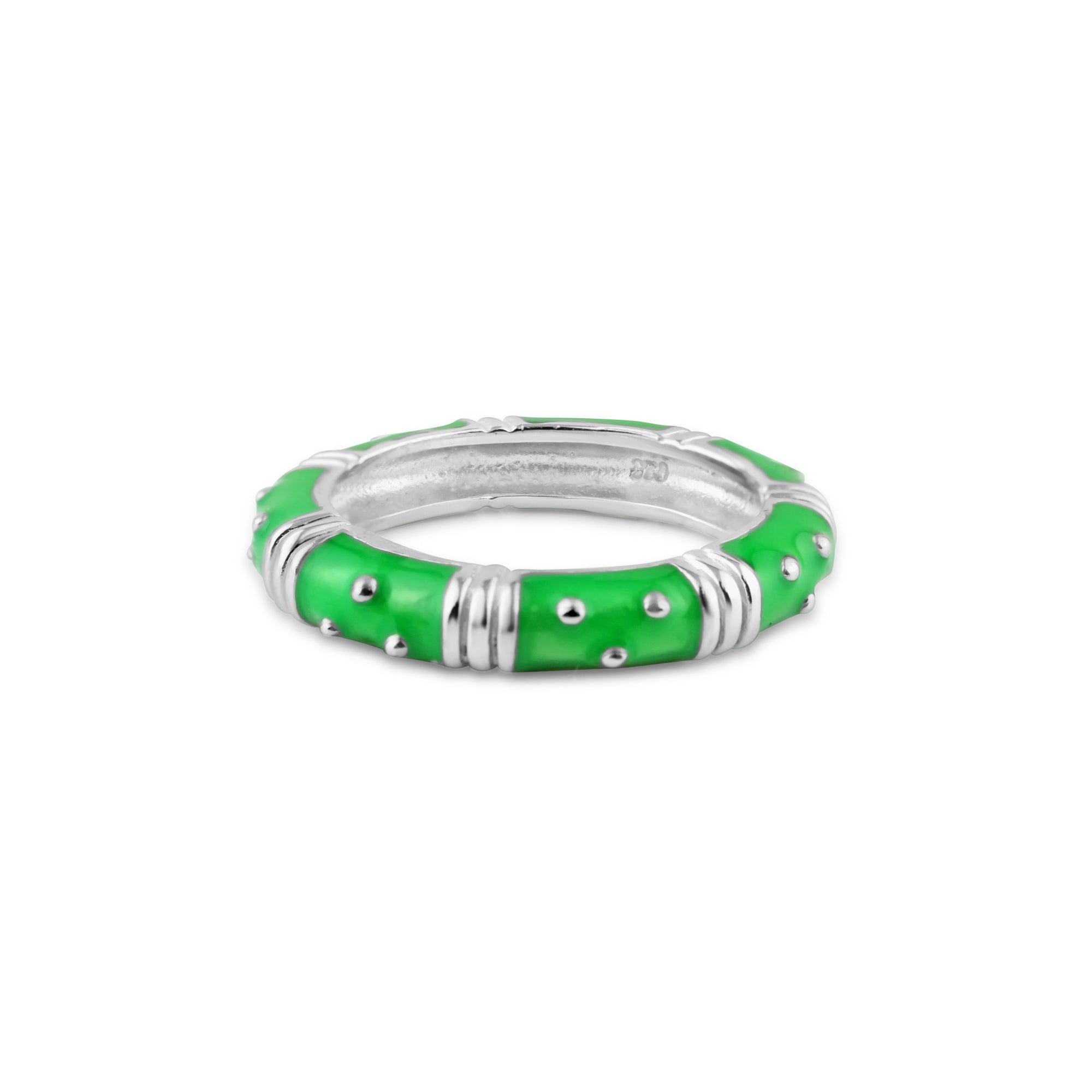 Anillo de plata 925 con baño de rodio y esmalte verde - STR00613